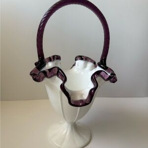 Fenton White and Purple Ruffled Basket
